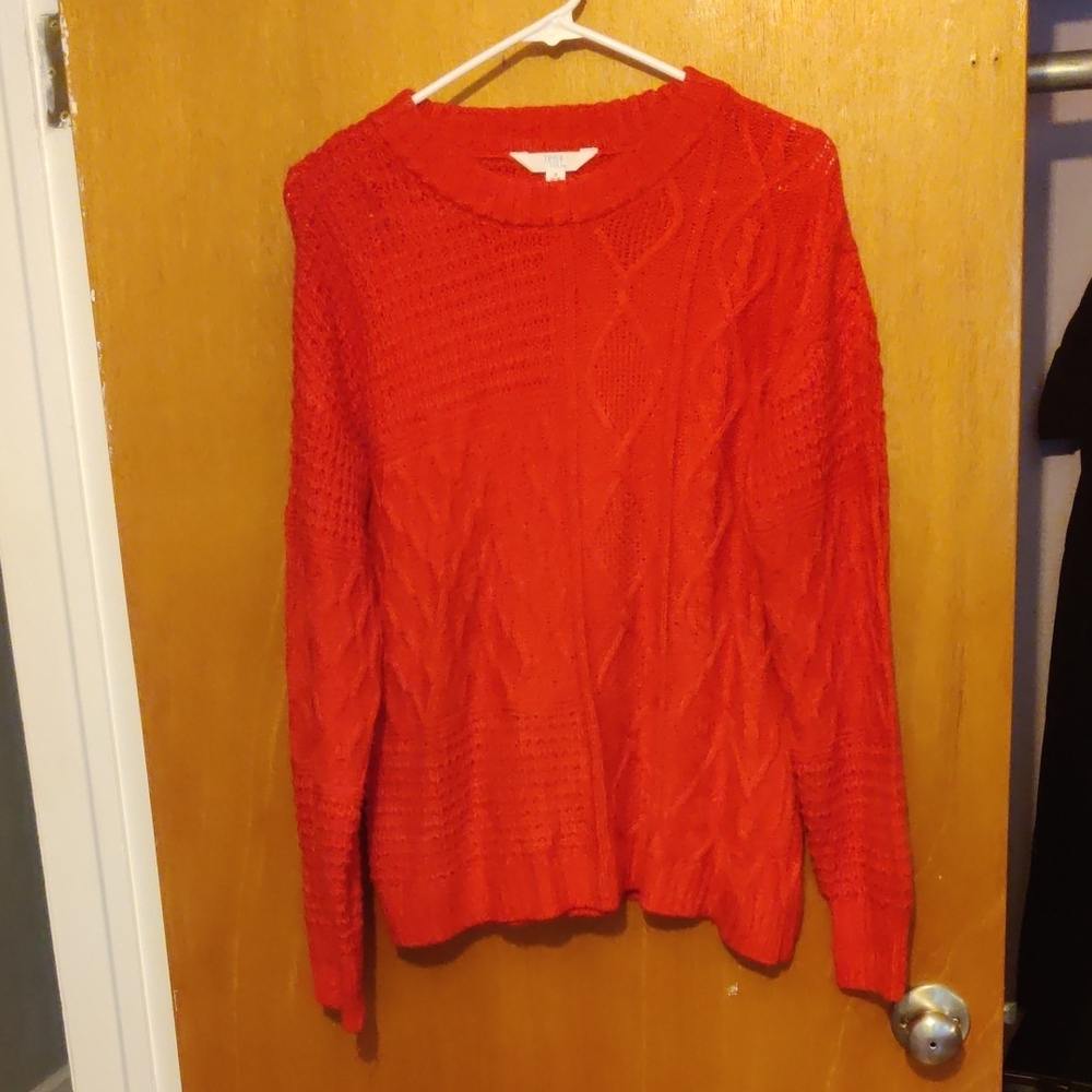 Time and Tru Bright Red Crew Neck Sweater